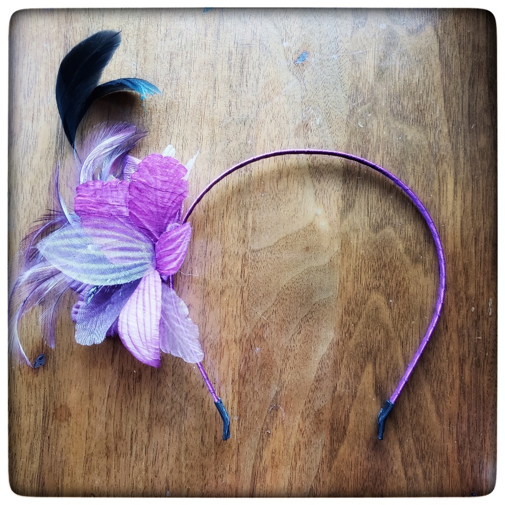 Headband - Floral / Feather Detail, Purple Ribbon